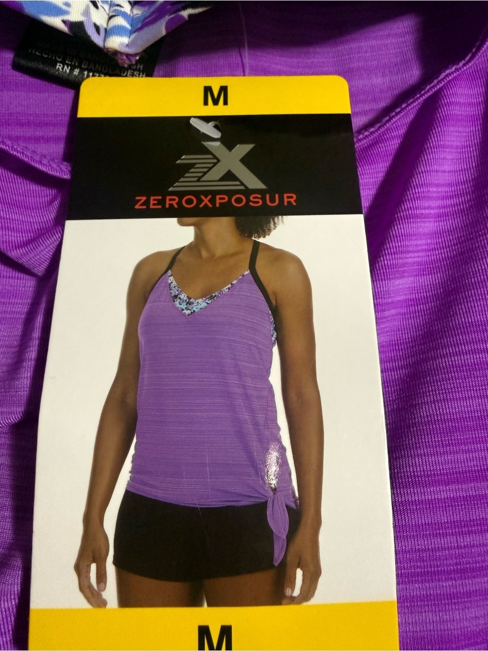 ZeroXposur Purple Active Tie-Side Cami with Floral Trim - Picture 8 of 8